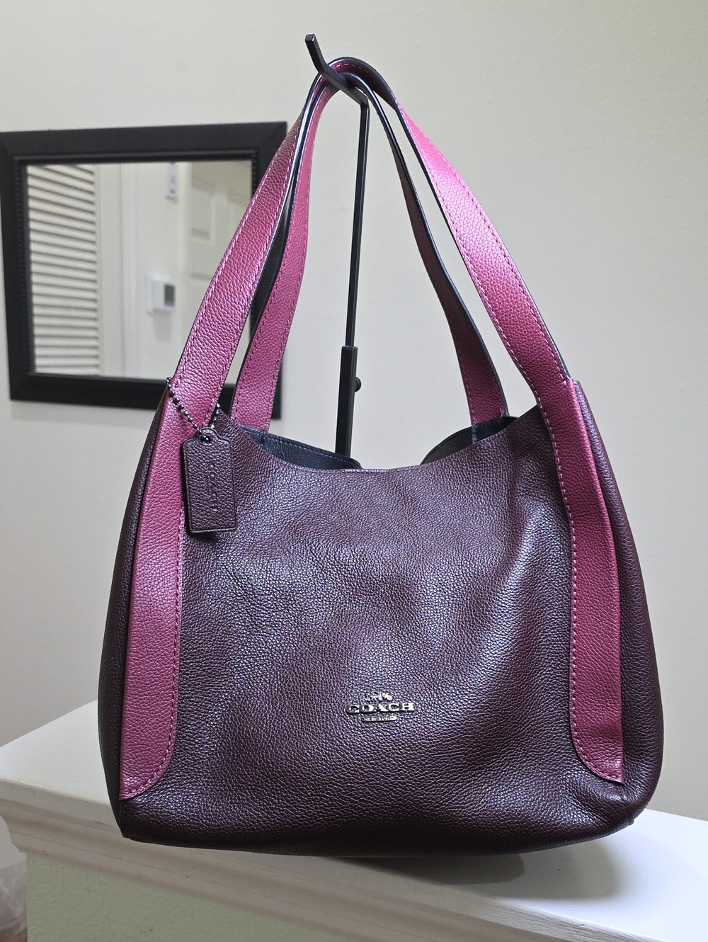 COACH 76088 Hadley Hobo Leather Shoulder Bag Bordeaux Color Block/Gunmetal EUC